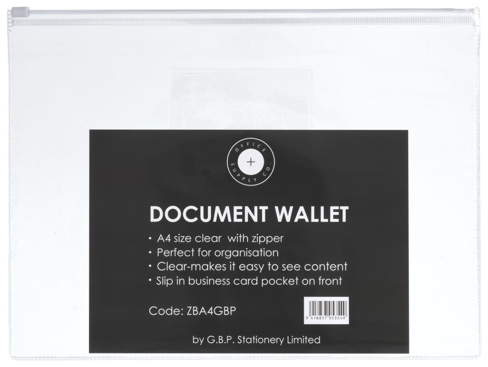 Osc Document Wallet Zip Close A4 Clear Pack 5