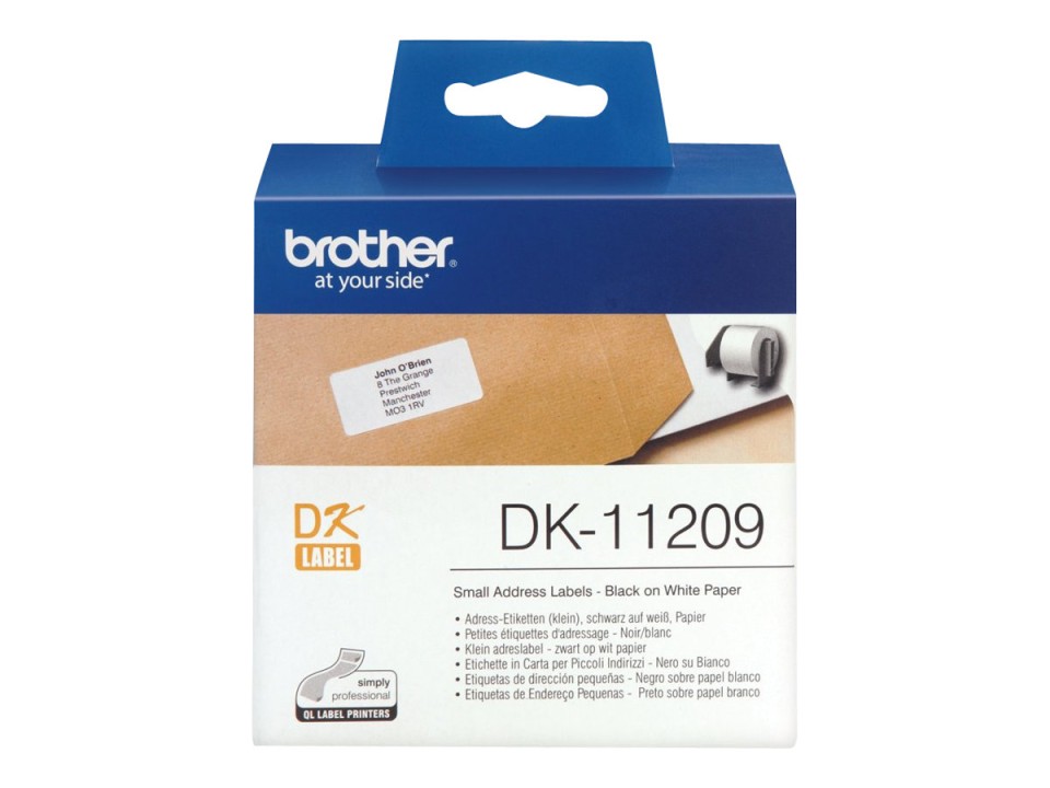 Brother Address Labels DK-11209 Small 29x62mm Black On White Roll 800