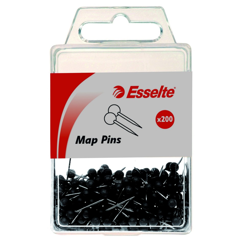 Esselte Push Pins Round Head Black Pack 200