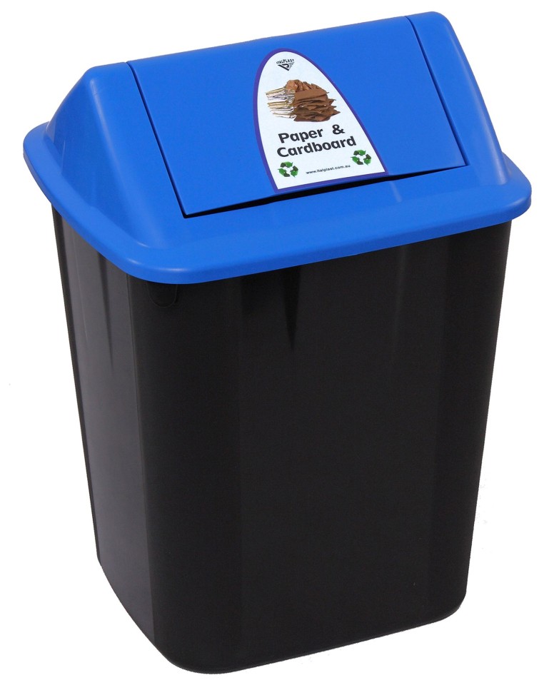 Italplast Paper Cardboard Waste Separation Bin 32L Black Bin Blue Lid