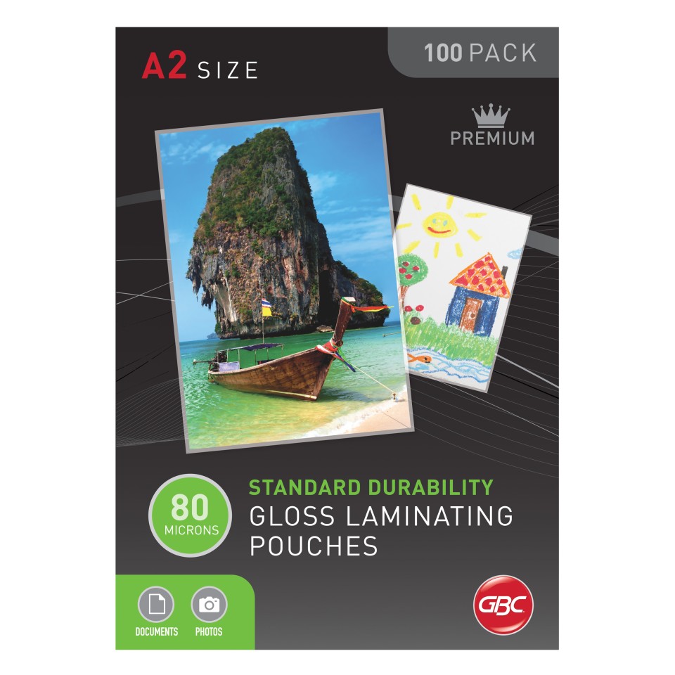 GBC Gloss Laminating Pouches 80 Micron A2 Pack 100