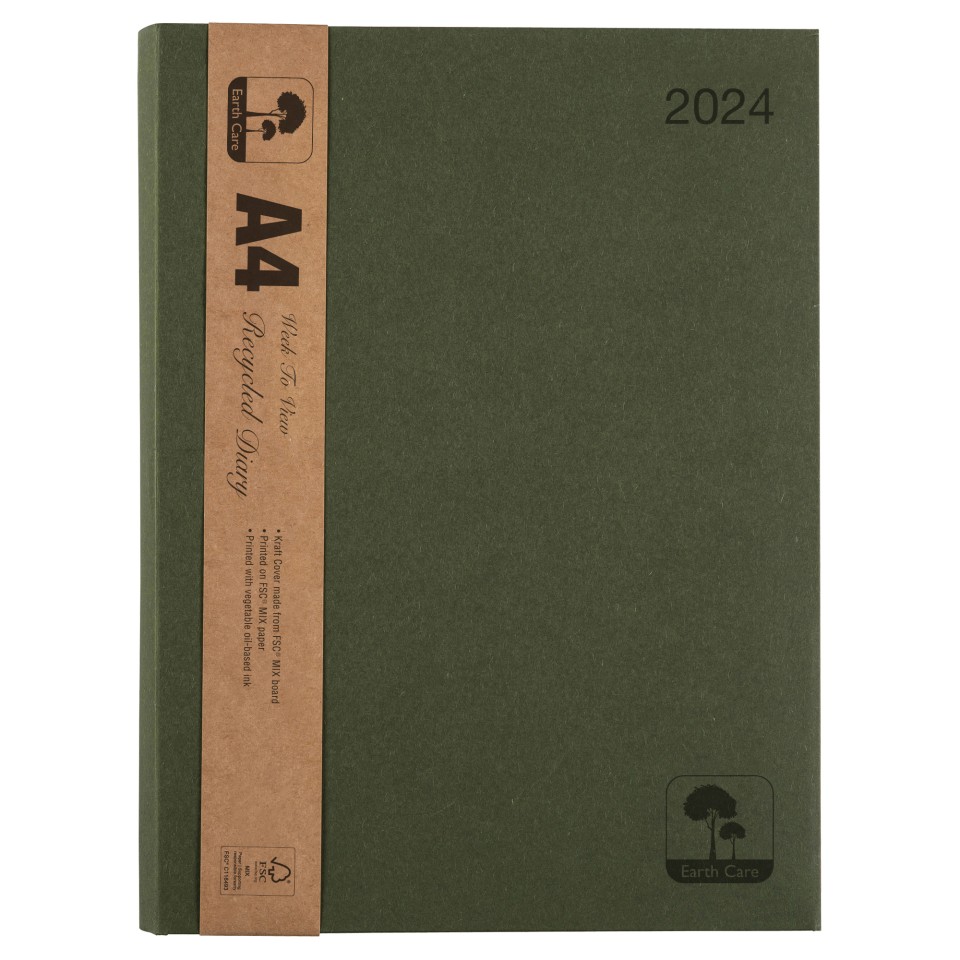 Earthcare 2024 Recycled Diary A4 Week To View Wiro