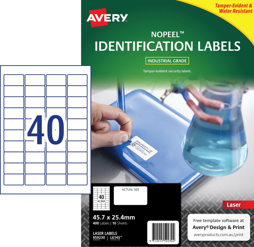 Avery L6145 Nopeel Laser Labels 45.7x25.4mm 40up 10/pk 400 labels/pk