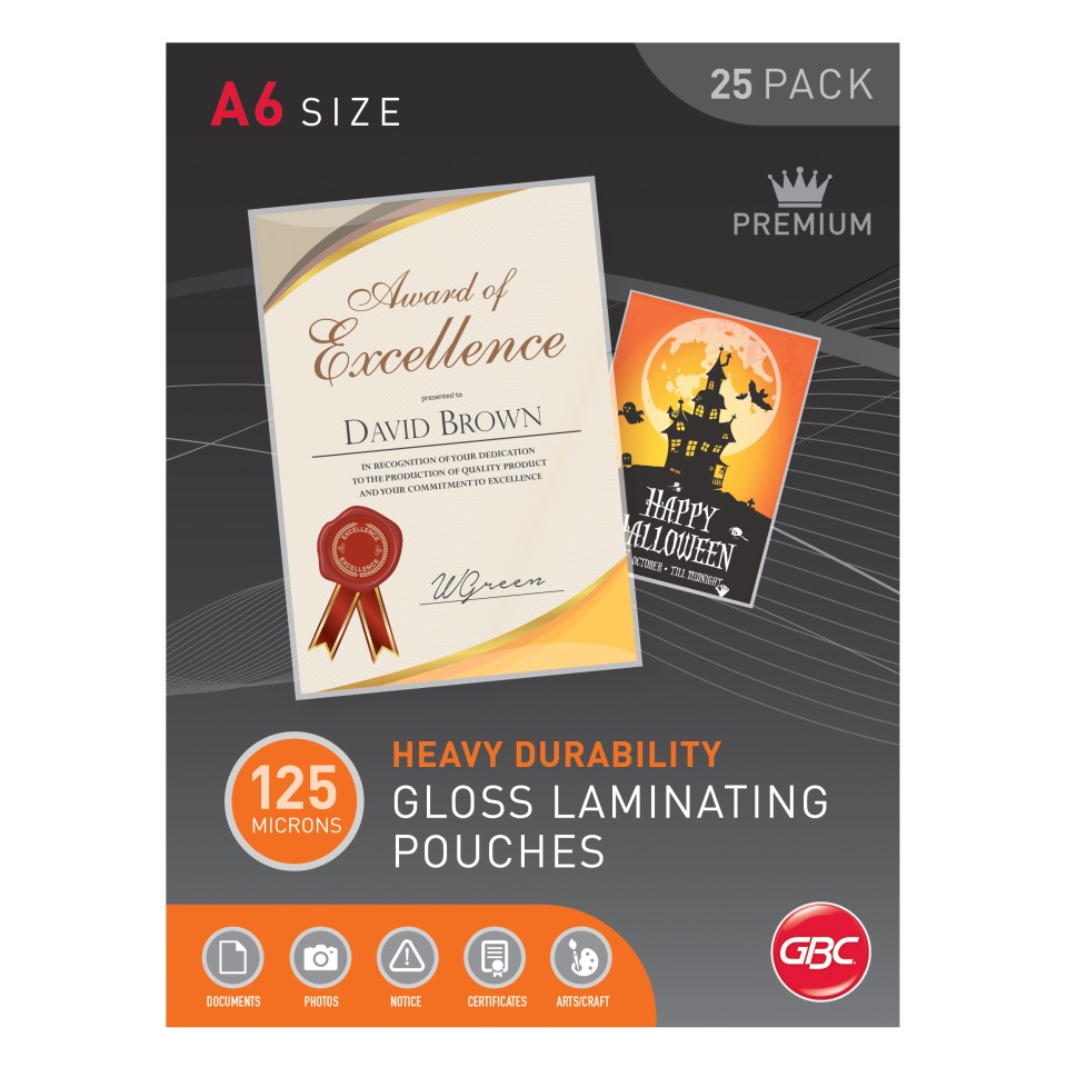 GBC Laminating Pouches A6 125 Micron Pack 25