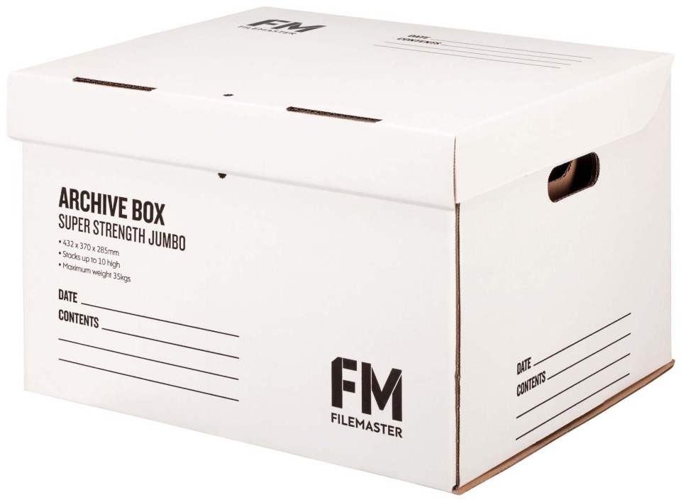 FM Archive Box Super Strength Jumbo 432x370x286mm Inside Measure White