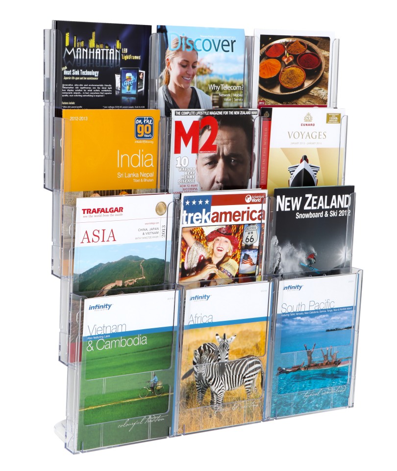 Deflecto Brochure Holder 4 Tier 12 Pocket Wall System A4