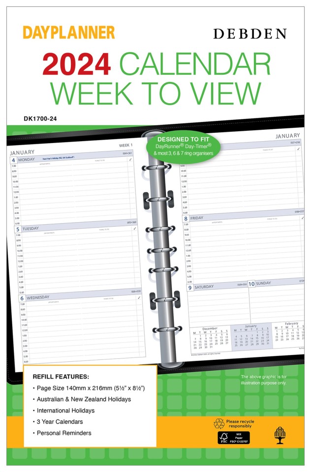 Debden 2024 Dayplanner Desk Refill Week To View