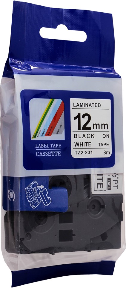 Icon Compatible Labelling Tape Black On White TZe231 12mm