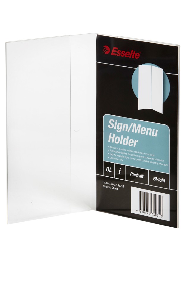 Esselte Sign Menu Holder Bifold DL Clear