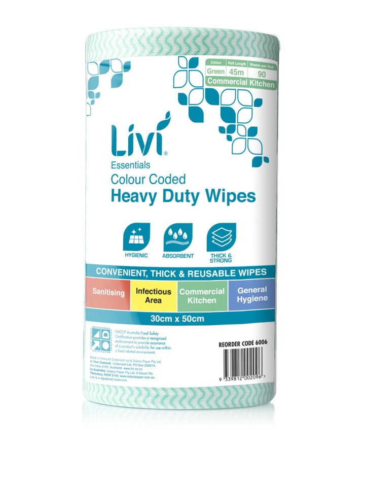 Livi Cloth Wipe Green 90 Sheets Per Roll 6006