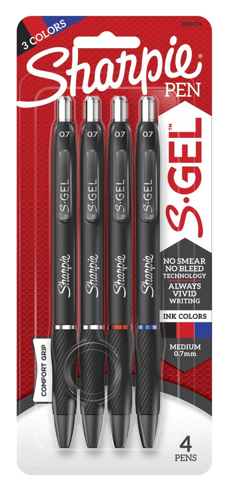Sharpie S-Gel Gel Ink Pen 0.7mm Assorted Colours Pack 4