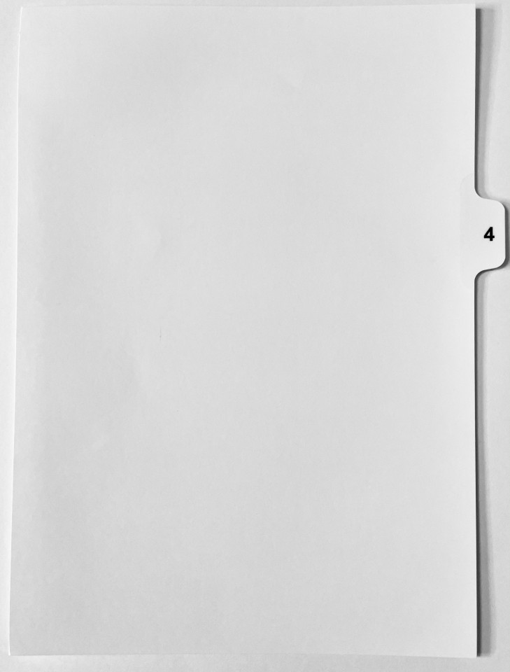 A4 Tab Dividers Printed Tab #4 of 10 White 100 Sets