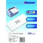 Unistat Labels Laser Inkjet 38936 98x25.4mm 20 Per Sheet Labels 2000 image