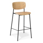 Eden Grove Bar Stool Natural Oak Timber Seat And Back Steel 4-leg Black image