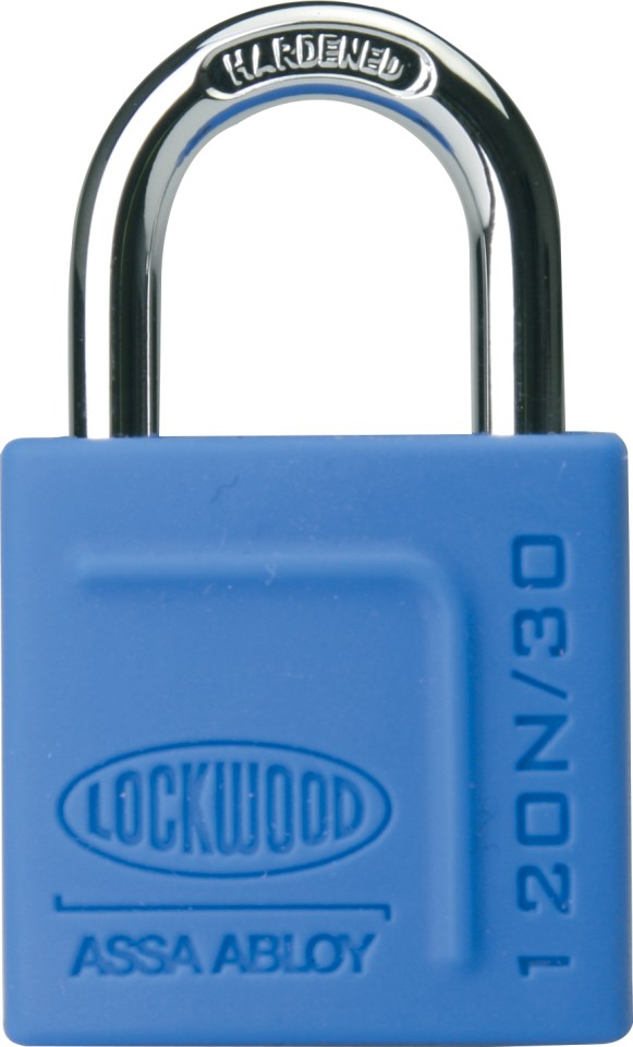 Lockwood Brass Padlock With Light Blue Jacket Shackle Opening 30mm